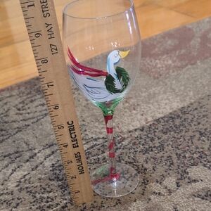 Decorative Bird Wine Glass with Red and Green Accents